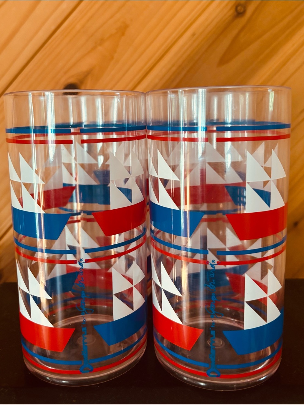 Set of 4 Vintage Georges Briard Domostyle Geometric Sailboat AcrylicTumblers